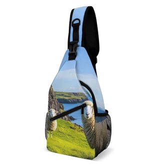 Generic Sheep And Castle Unisex Shoulder Bags Casual Crossbody Chest Bag Sling Backpack for Hiking Cycling Travel