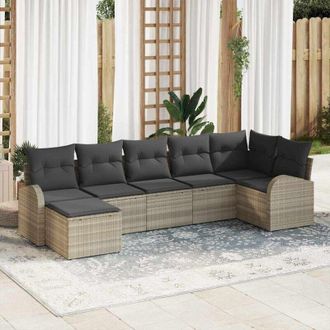 vidaXL Vidaxl - Conjunto De Sof&aacute; De Jard&iacute;n Con Coj&iacute;n 7 Pcs Gris Claro Polirat&aacute;n