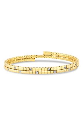 Crislu Pure Flex Three Row Cubic Zirconia Bracelet in 18Kt Yellow Gold /Clear Stone at Nordstrom, Size 7