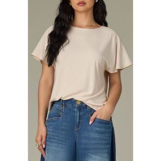 Wit & Wisdom Mixed Media Knit Top in Pale Stone at Nordstrom, Size X-Small