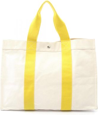 Herm&egrave;s Ivory Yellow Canvas Tote Bag (Pre-Owned)