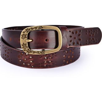 OLD TREND Blooming Genuine Leather Perforated Floral Vintage Belt in Brown at Nordstrom, Size Medium