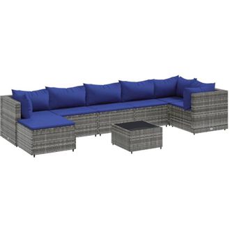 vidaXL Set De Muebles De Jard&iacute;n 8 Pzas Y Cojines Rat&aacute;n Sint&eacute;tico Gris Vidaxl