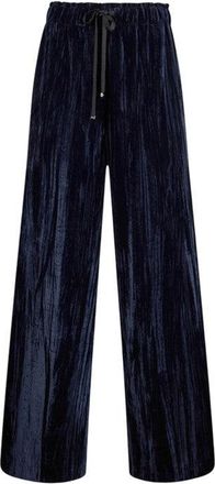 Liu Jo Velvet Navy Blue Wide-Leg Trousers With Elastic Waistband