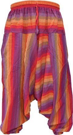 Gheri Mens Cotton Striped Light Summer Elastic Harem Pants Trousers Rainbow Stripe LXL