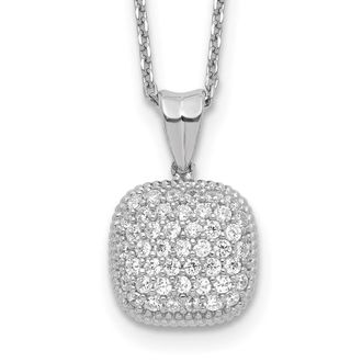 Diamond2Deal Sterling Silver 49 Stone Square Cubic Zirconia Necklace 16 with 2 inch Ext