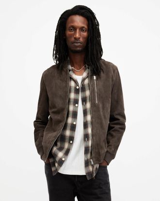 AllSaints Mens Goat Suede Kemble Suede Bomber Jacket, Size: XXL