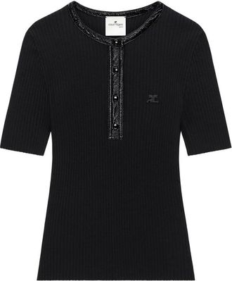 Courr&egrave;ges Black Round Neck T-Shirt