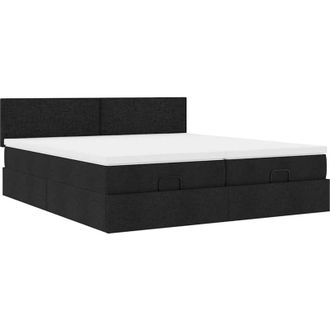 vidaXL Estructura De Cama Otomana Con Colchones Tela Negra 200x200cm Vidaxl