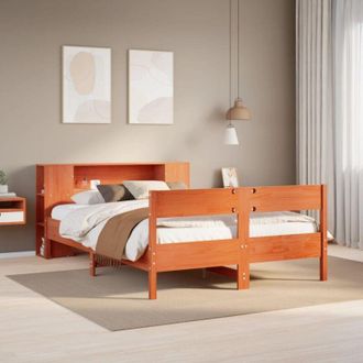 vidaXL Cama Con Estanter&iacute;a Sin Colch&oacute;n Madera Maciza Marr&oacute;n 150x200 Cm Vidaxl