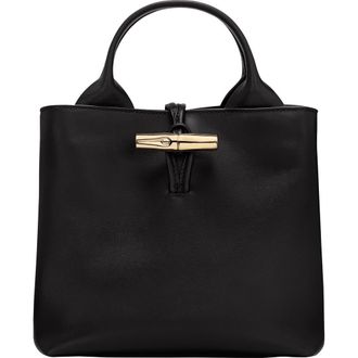 Longchamp Small Le Roseau Leather Tote in Black at Nordstrom