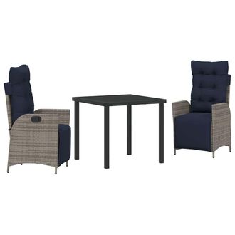 vidaXL Conjunto De Comedor De Jard&iacute;n 3 Pcs Gris Y Negro Rat&aacute;n Vidaxl