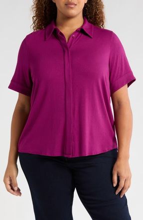 Universal Standard Chelsea Short Sleeve Jersey Button-Up Shirt in Rothko Purple at Nordstrom, Size Xxx-Large