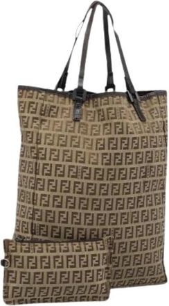 Fendi Pre-owned Zucchino Canvas Hand Bag - Dames - Vintage Shopper - Beige - ONE Size - Leer - Vintage