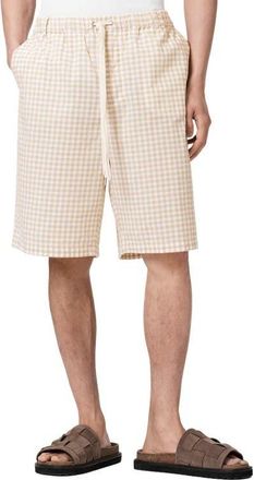 AllSaints Rockland Gingham Check Cotton Drawstring Shorts in Desert Yellow at Nordstrom, Size Xx-Large