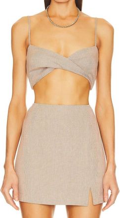 Matthew Bruch Twist Bandeau Crop Top In Rust Houndstooth