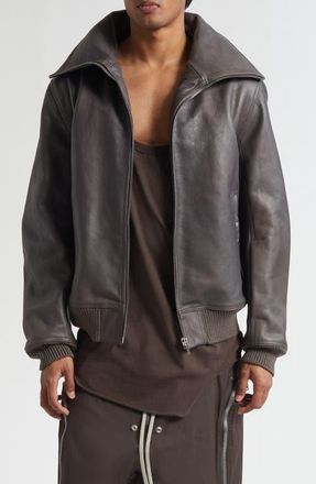 Rick Owens Blixa Dracucollar Leather Bomber Jacket in Dark Dust at Nordstrom, Size 40 Us