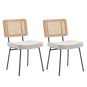 Urban Meuble Set de 2 sillas de comedor con respaldo de rat&aacute;n y tejido chenilla