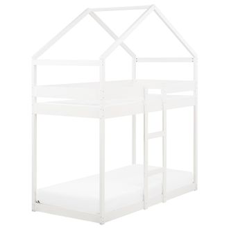 Beliani Beliani - Litera Infantil Con Dosel En Forma De Casa Dormitorio Somier De Madera De Pino Blanca 90 X 200 Cm Labatut