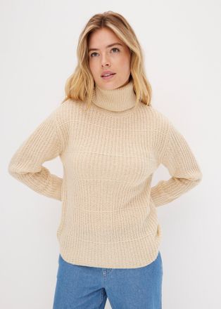 Bonprix Rollkragenpullover BONPRIX, Damen, Gr. 32/34 (XS), beige (kieselbeige), Obermaterial: 100% Polyacryl, l&auml;ssig geschnitten, Pullover Rollkragenpullover,