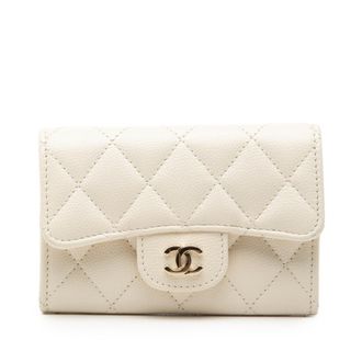 Chanel Matelasse White Grained Calfskin Coin Purse/Coin Case (Pre-Owned)