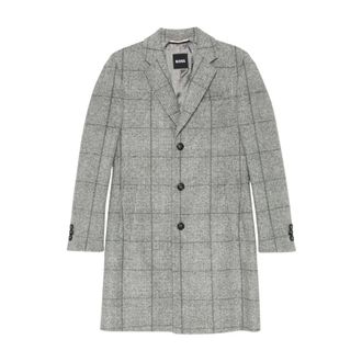 HUGO BOSS Reversjas met ruitpatroon in slim fit - Heren - Mantel - Grijs - M - Wol - Jassen