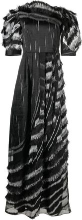 Alberta Ferretti multi-stripe evening gown - women - Silk/Polyester/Polyamide/Acetate/Silk/Spandex/Elastane - 40 - Black
