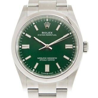 Rolex Pre-owned Rolex Oyster Perpetual Automatic Chronometer Green Dial Mens Watch 126000GNSO