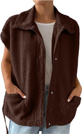 Generic Womens Sherpa Fleece Gilet Sleeveless Teddy Bear Coat Cosy Fluffy Vest Solid Color Casual Fuzzy Body Warmer Lightweight Cozy Gilets Ladies Winter Warm