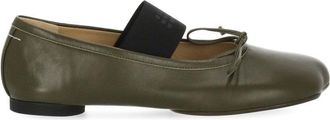 Maison Margiela Green Four Stitches Leather Squared-Toe Flats