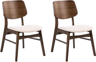 Beliani Set of 2 Dining Chairs Brown and Off-White Polyester Boucle Rubberwood Legs Retro Traditional Style MAYER
