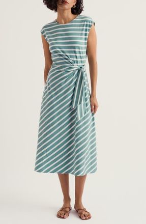 Seasalt Cornwall Fettling Stripe Tie Waist Jersey Midi Dress in Falmouth Mini Cornish Sardine Chalk at Nordstrom, Size 18