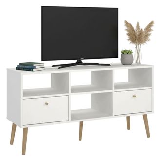 Dmora Dmora - Mueble De Televisi&oacute;n Conte, Aparador De Sal&oacute;n, Mueble Bajo Para Tv, Base De Pared Equipada, 117x39 H61 Cm, Blanco