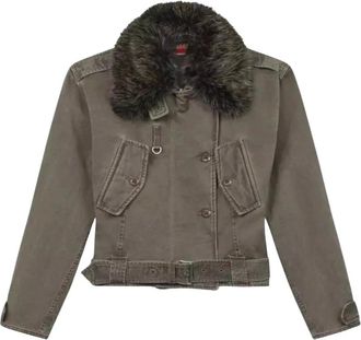 Kenzo Canvas Jas met Furry Kraag - Dames - Zomerjassen - Grijs - XS - Katoen - Jassen