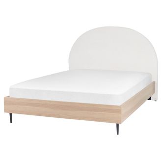 Beliani Cama Con Somier Blanco Crema Madera Clara Negro 160 X 200 Cm Poli&eacute;ster Mdf Millay