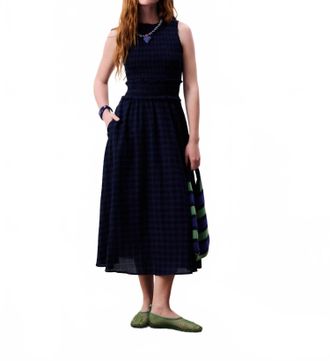 FRNCH Gingham Midi Dress In Navy