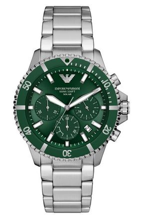 Emporio Armani World Explorer Solar Chronograph Bracelet Watch, 43.5mm in Silver at Nordstrom
