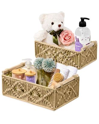Sorbus Set of 2 Macrame Boho Lined Gift Baskets