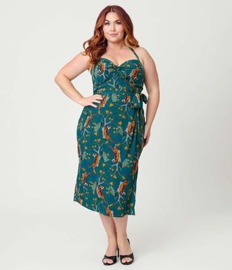 Unique Vintage Plus Size Leilani Sleeveless Sarong Dress in Teal Tiger Print at Nordstrom, Size 4X