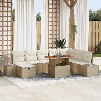 vidaXL Conjunto De Sof&aacute; De Jard&iacute;n 9 Pcs Beige Polirat&aacute;n Vidaxl