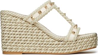 Valentino Garavani Rockstud Torchon 90mm wedge sandals - women - Leather - 38 - Neutrals