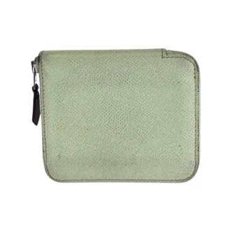 Herm&egrave;s Light Green Epsom Leather Silk Coin Purse/Coin Case (Pre-Owned)