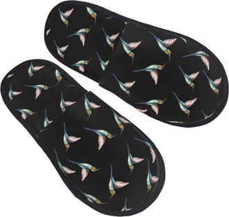 Generic Slippers Hummingbird Print Black Portable Slipper Warm Anti-Slide Slipper For Hotel Guest Room Women L