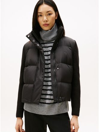 Tommy Hilfiger Womens Wool and Down Mixed Media Jacket - Black - M