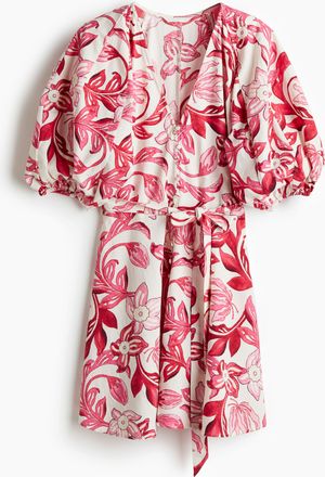 H&M Baumwollkleid mit Bindegürtel - Pink