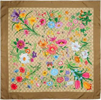 Gucci Brown GG Floral Scarf