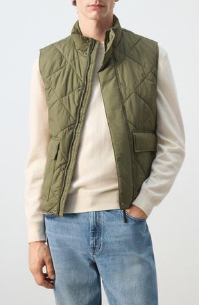 Mango Quilted Water Repellent Vest in Olive Green at Nordstrom, Size Medium