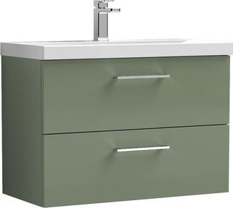 Nuie Nuie - Arno Satin Green 800mm Wall Hung 2 Drawer Vanity Unit and Thin Edge Ceramic Basin - ARN826D