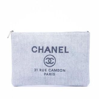 Chanel Pre-owned Canvas Clutch - Dames - Pre-owned - Blauw - Maat: ONE Size