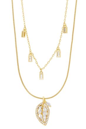Savvy Cie Jewels TWO ROW NECKLACE WITH WHITE CZ FRINGE AND CHARMS
